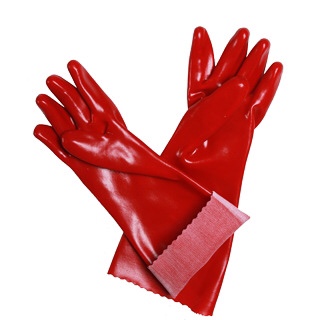 红色PVC浸胶手套耐油耐酸碱