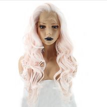 假发蕾丝头套化纤假发浅粉色波浪小卷Synthetic Lace Front Wig