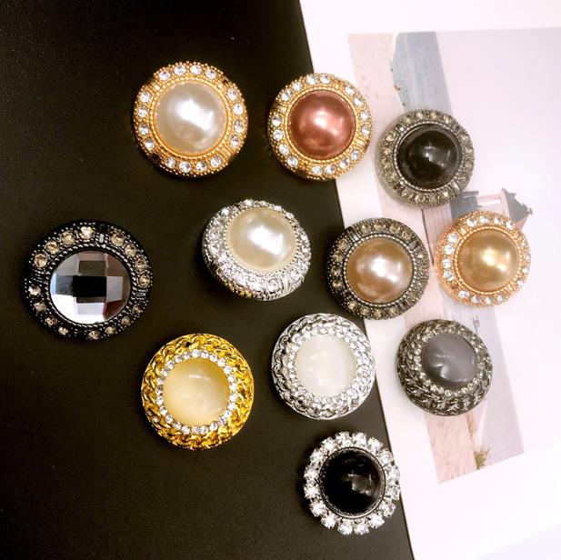 Fashionable set diamond set pearl metal button 23mm coat button rhinestone button women's coat small fragrance wind sweater button