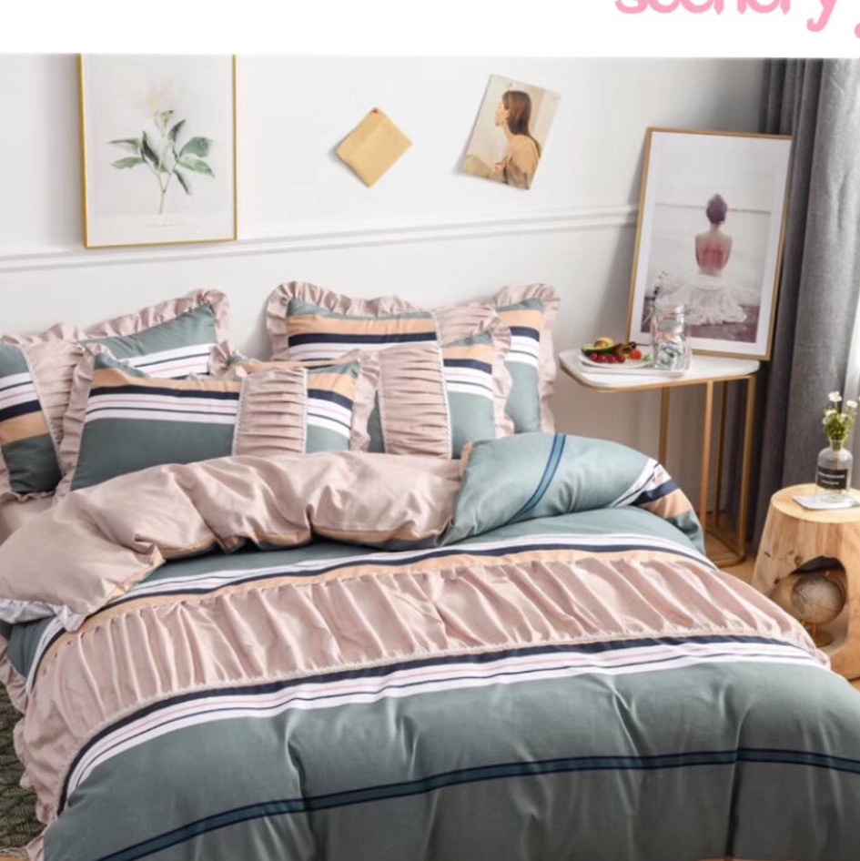 4-piece set of bedding in Korean style, small floral pleated princess version, active brushed texture, street stall economy supermarket, a bestseller for foreign trade! Item Picture