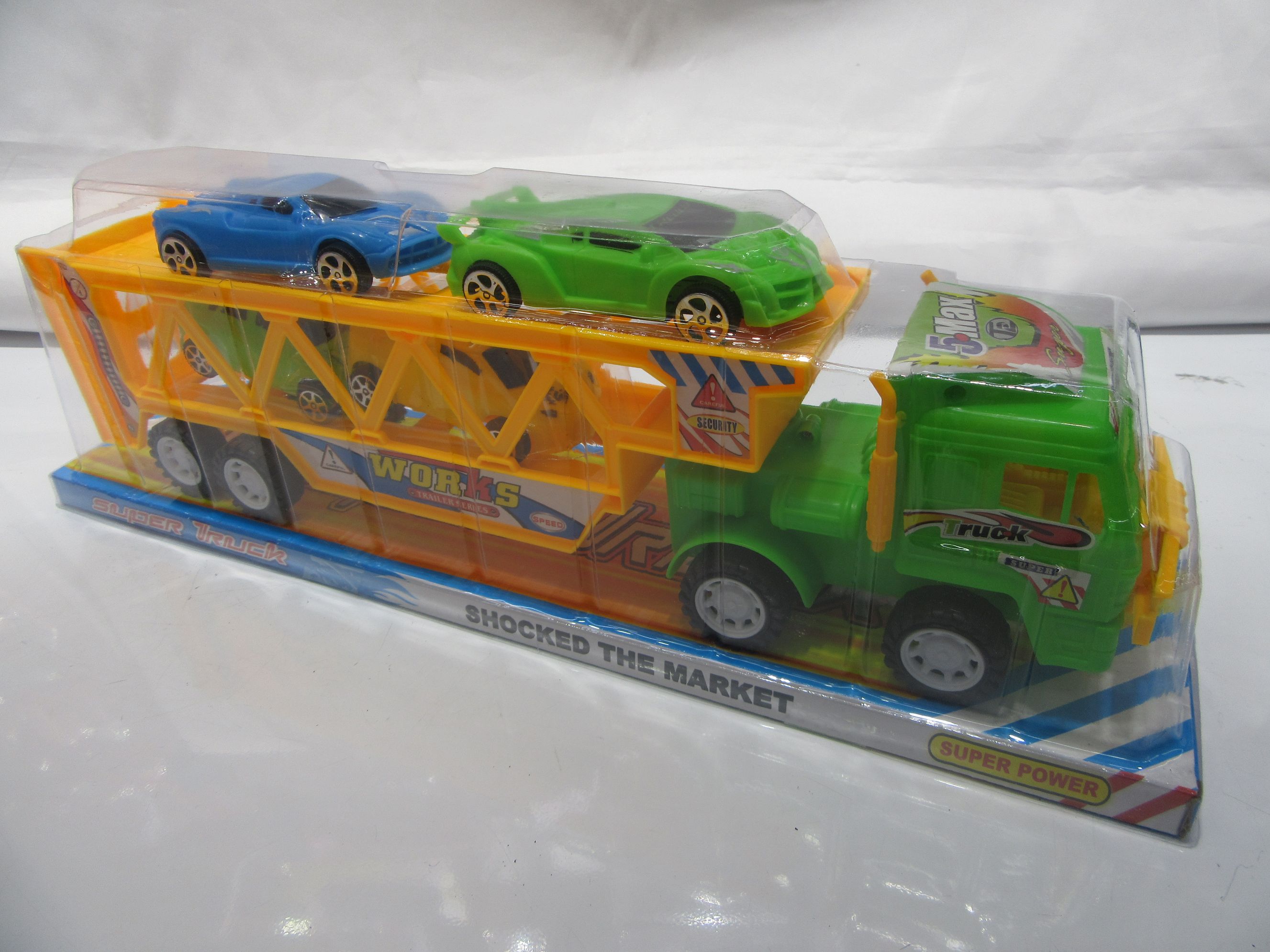 Duomeica alloy car model car 1:32 scale car model tractor double-layer transport car set 2 sliding cars 2 sliding large sports cars Children's toys Specification image