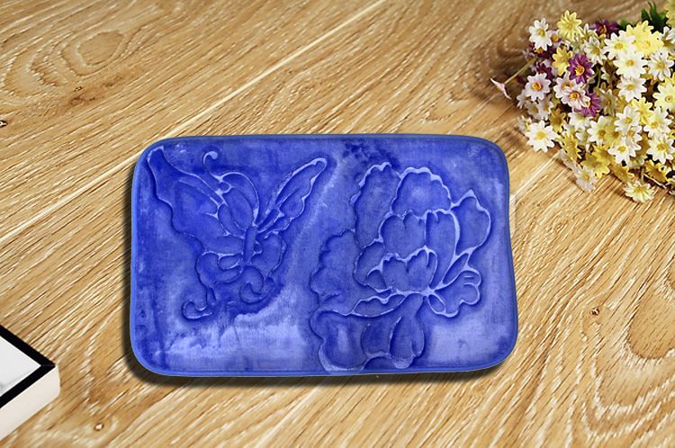Embossed blue butterfly floral carpet mat door mat thumbnail
