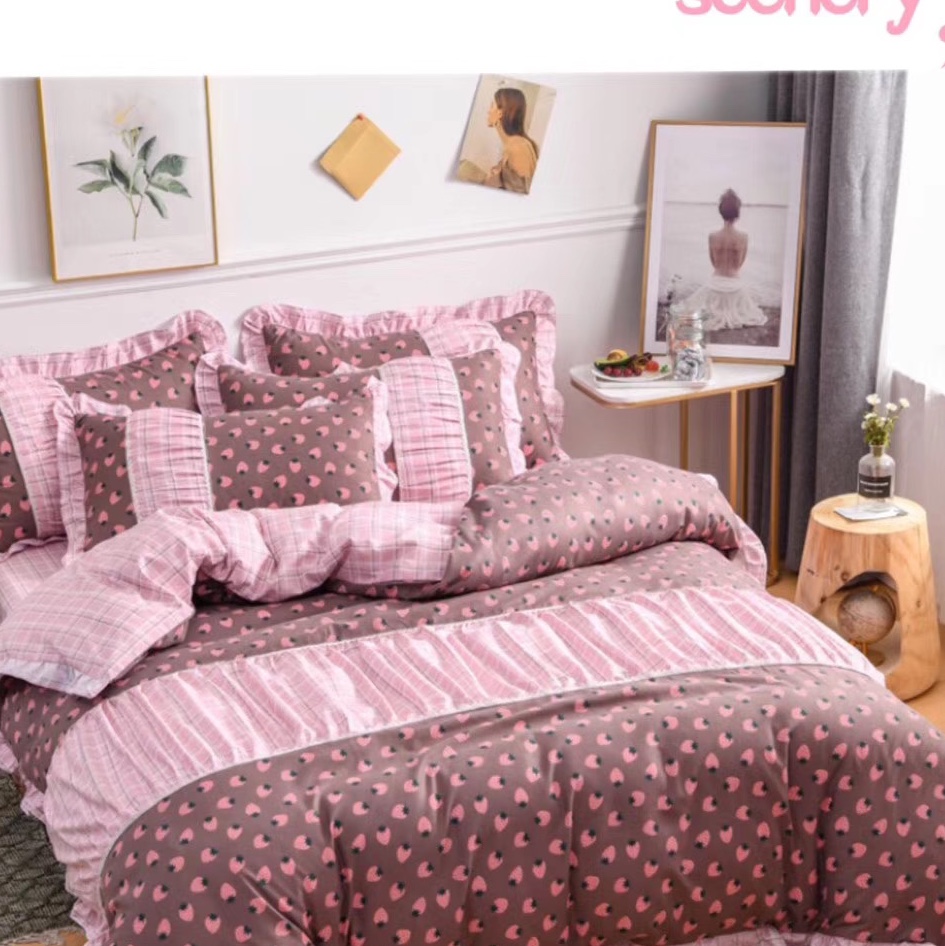 4-piece set of bedding in Korean style, small floral pleated princess version, active brushed texture, street stall economy supermarket, a bestseller for foreign trade! details Picture