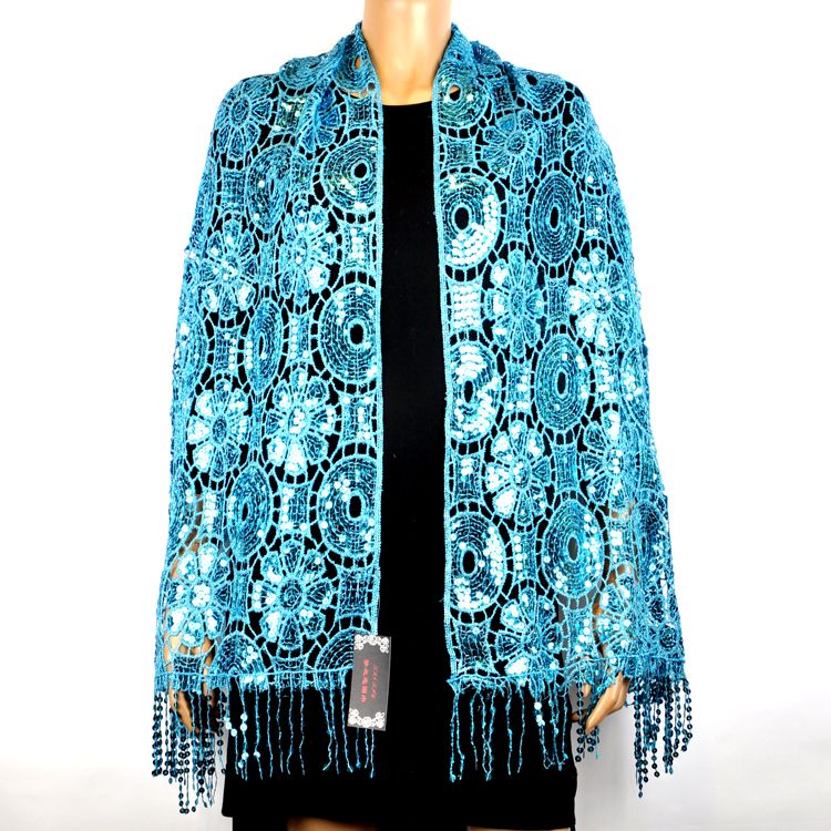 Embroidered shawl sequined shawl long shawl beaded shawl embroidered beaded shawl perforated long shawl circle with large flower thumbnail