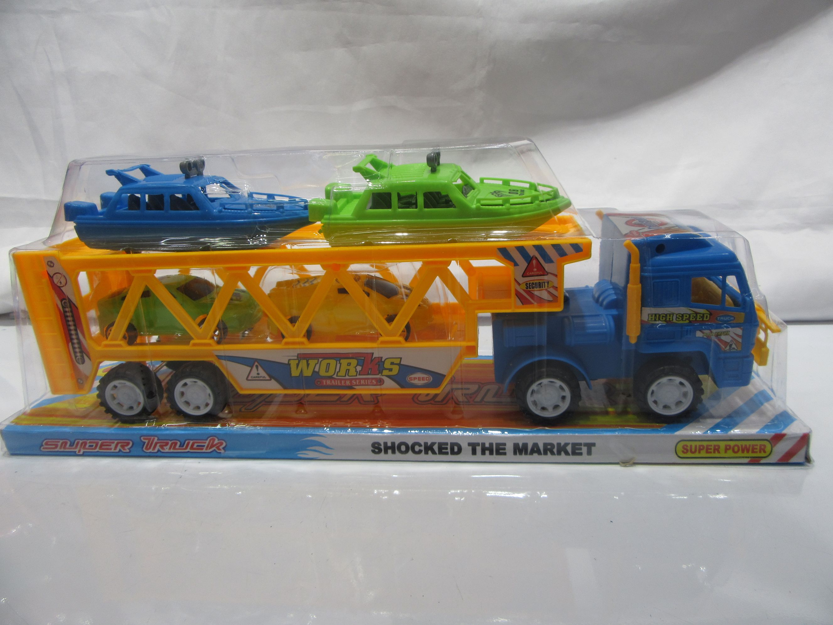 Children's Toy P cover tow double deck transporter + two scooters + two boats children's car set model thumbnail