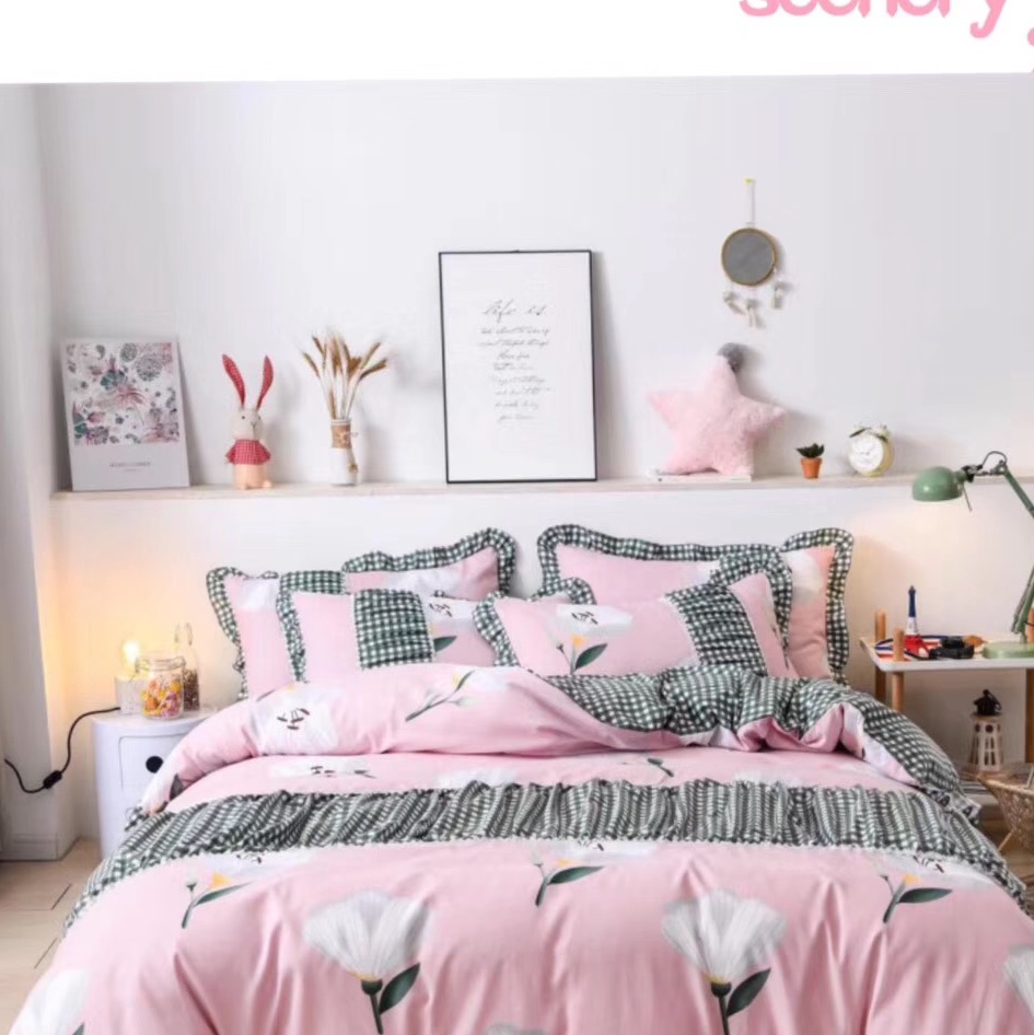 4-piece set of bedding in Korean style, small floral pleated princess version, active brushed texture, street stall economy supermarket, a bestseller for foreign trade! undefined