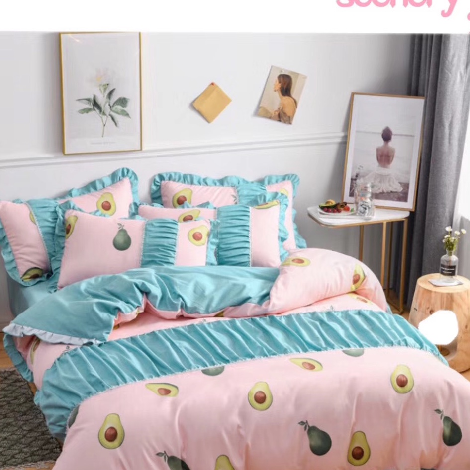 4-piece set of bedding in Korean style, small floral pleated princess version, active brushed texture, street stall economy supermarket, a bestseller for foreign trade! Specification image