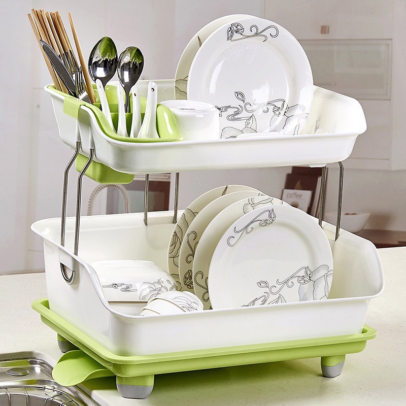 一件代发双层沥水碗架 创意厨房收纳置物架 收纳碗筷晾放排水图