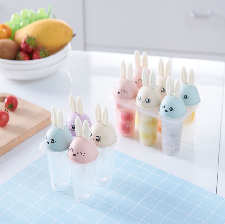 6 homemade DIY Popsicle and ice cream molds, cute rabbit handle ice box, non-toxic Popsicle and ice cream cube tray details Picture