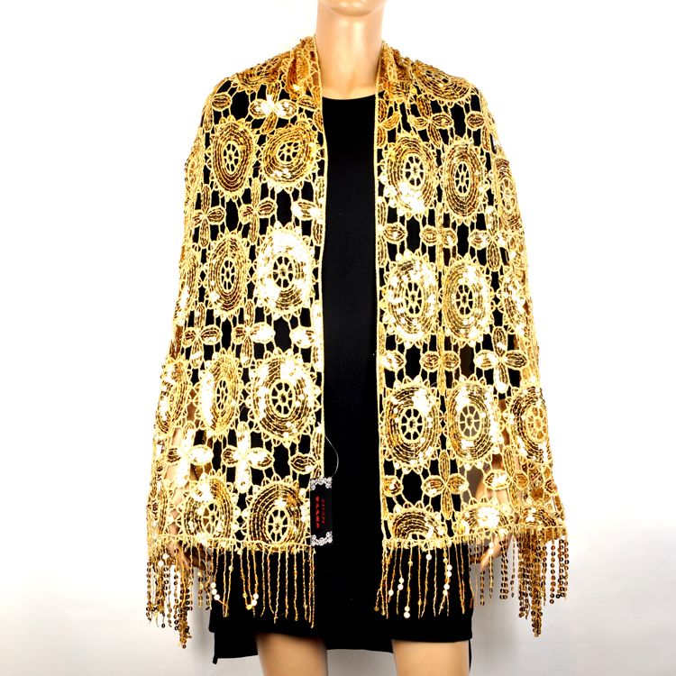 Embroidered shawl bright piece shawl beaded scarf embroidery beaded piece shawl tassel shawl hollowed-out long shawl style gear flower thumbnail