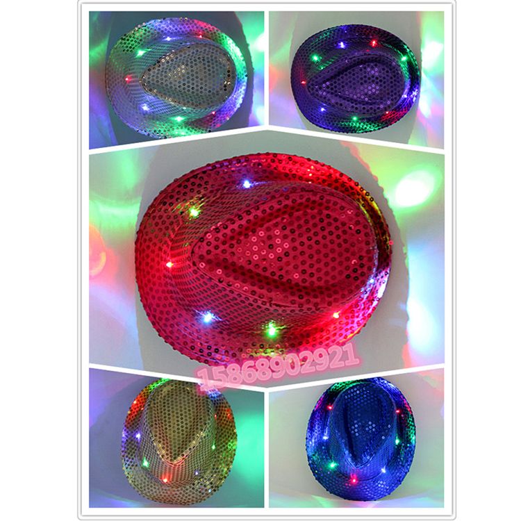 1786闪光帽子 欧美夜场酒吧领舞 LED爵士帽发光帽子酒吧迪吧用品图