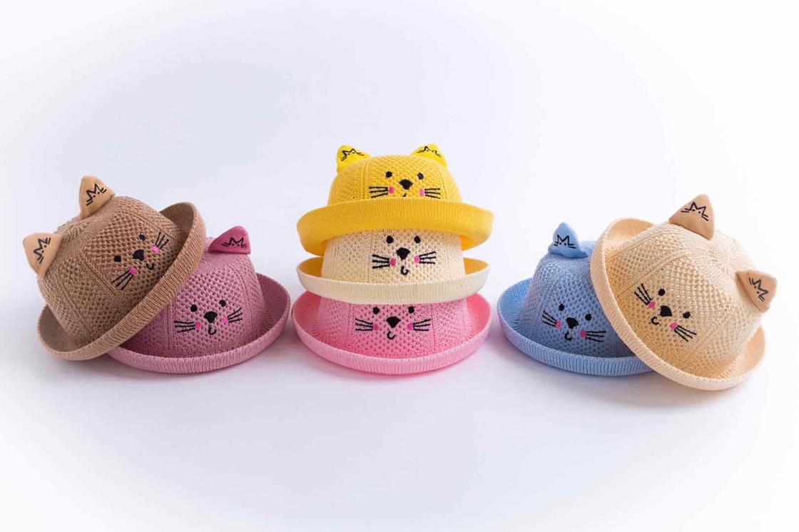 New children's hats for Spring/Summer 2020: Cotton thread knitted hollowed-out sun hats, cartoon Japanese-style basin hats for baby boys