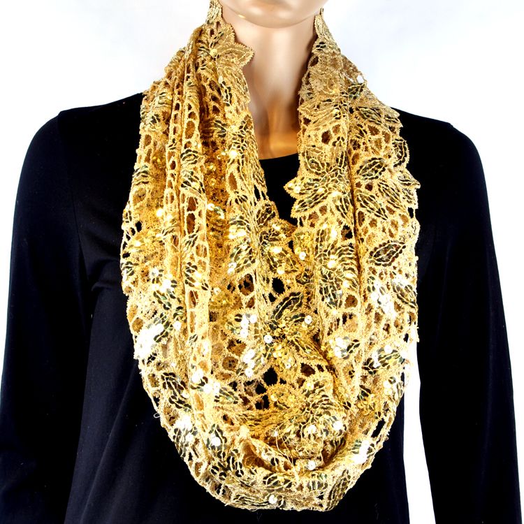 Water-soluble embroidered scarf, sequin, scarf, embroidered shawl, beaded, stitched, high-grade ring scarf thumbnail
