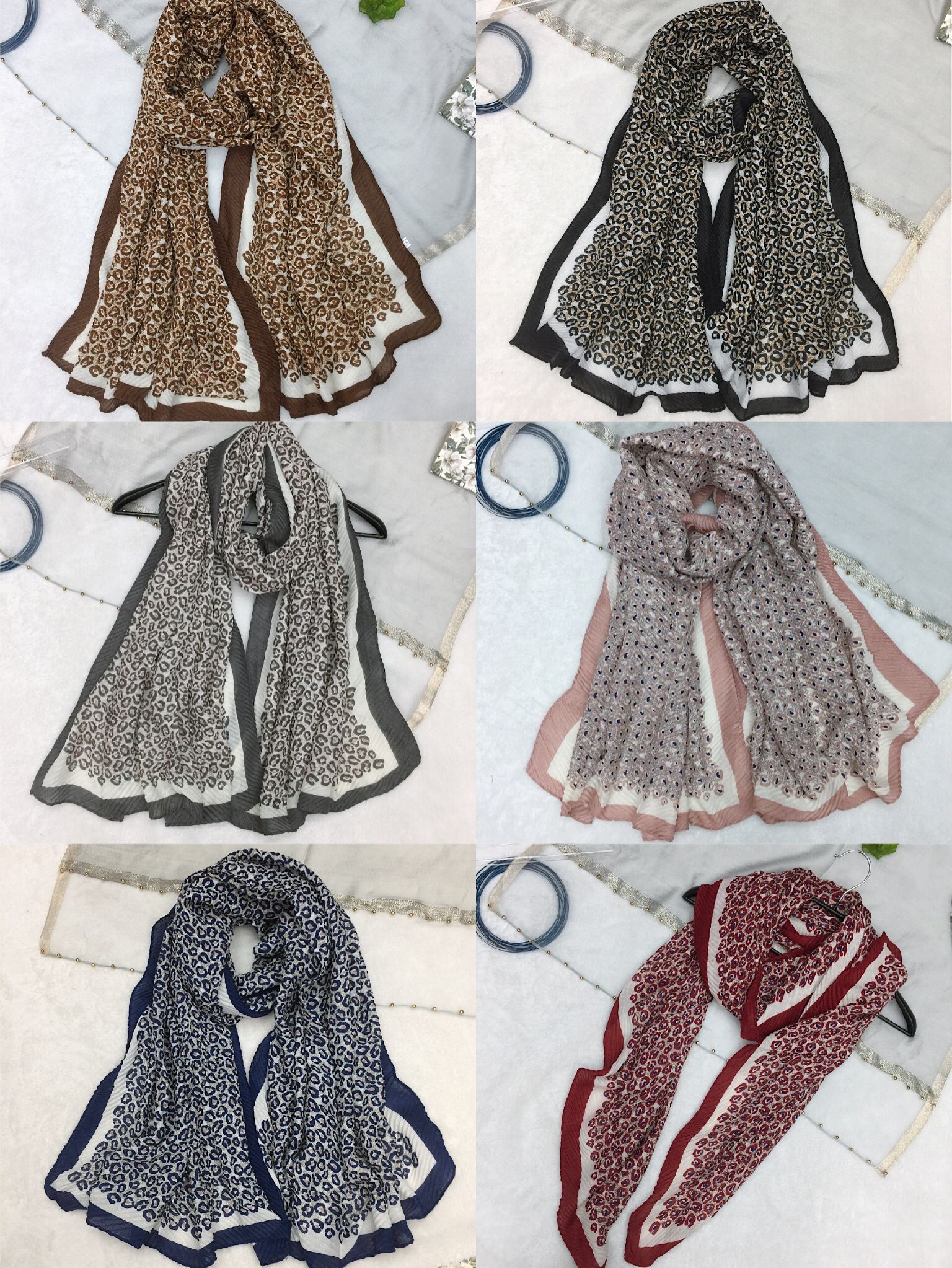 Leopard Print Pleated Scarf Autumn-Winter Pressed Shawls Fashion Scarf For Both Men And Women
