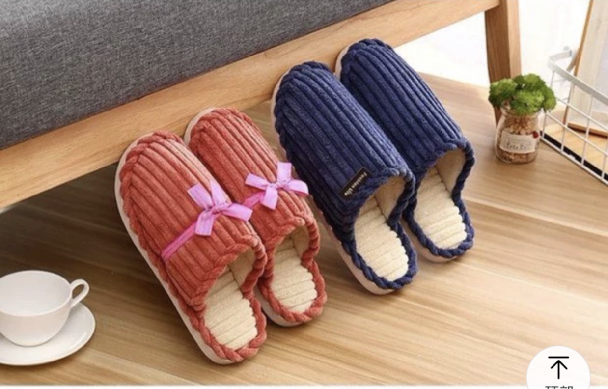 Corduroy couple cotton slippers for indoor warmth, thick-soled anti-slip, wool winter shoes, cotton for men and women Specification image