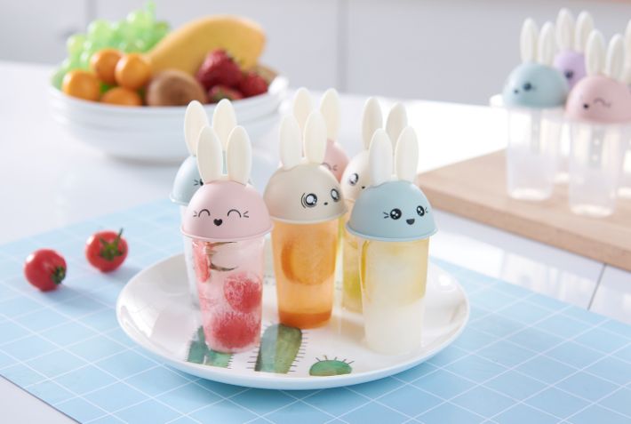 6 homemade DIY Popsicle and ice cream molds, cute rabbit handle ice box, non-toxic Popsicle and ice cream cube tray Item Picture