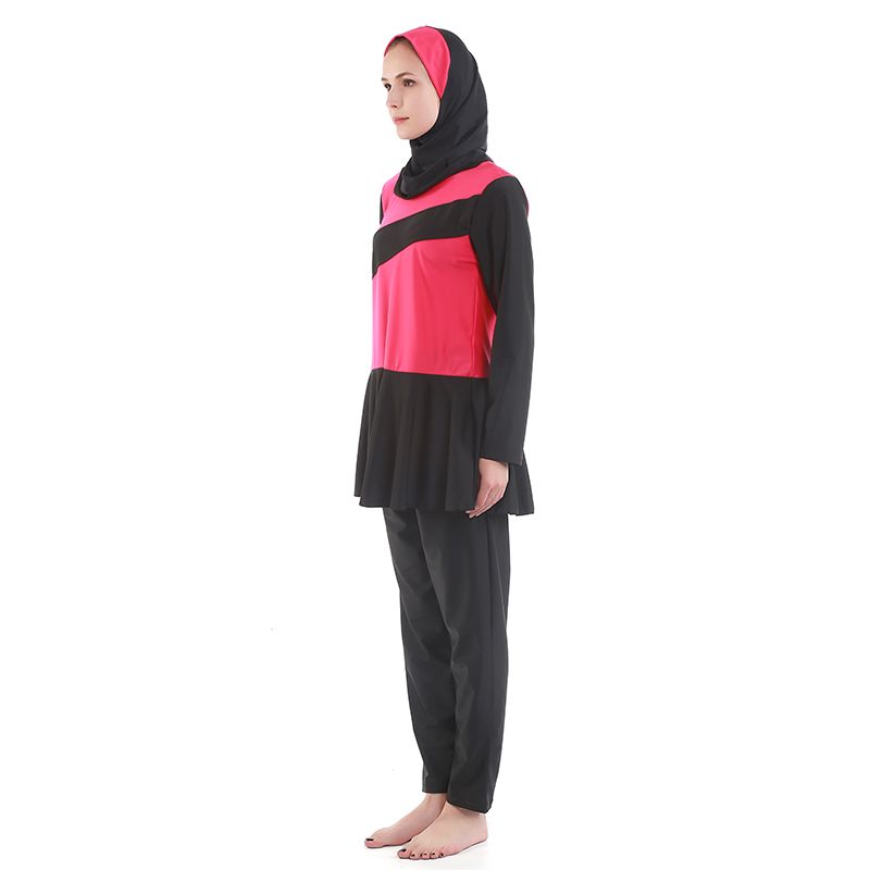 2022新款穆斯林游泳衣女士分体保守三件套拼色耐穿防晒回族泳装长袖长裤阿拉伯伊斯兰泳衣工厂直销Muslim详情4