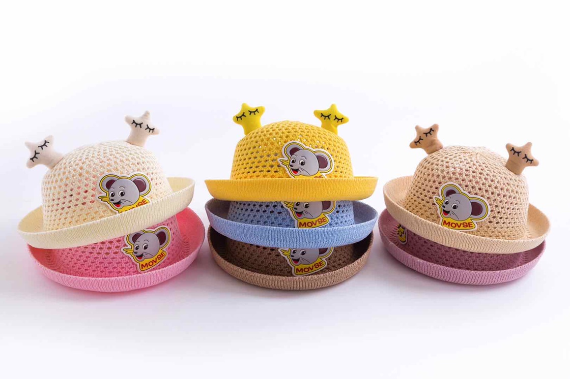 Children's hats for Spring/Summer 2020: Cotton thread knitted hollowed-out sun hats for girls and cartoon Japanese-style basin hats for boys