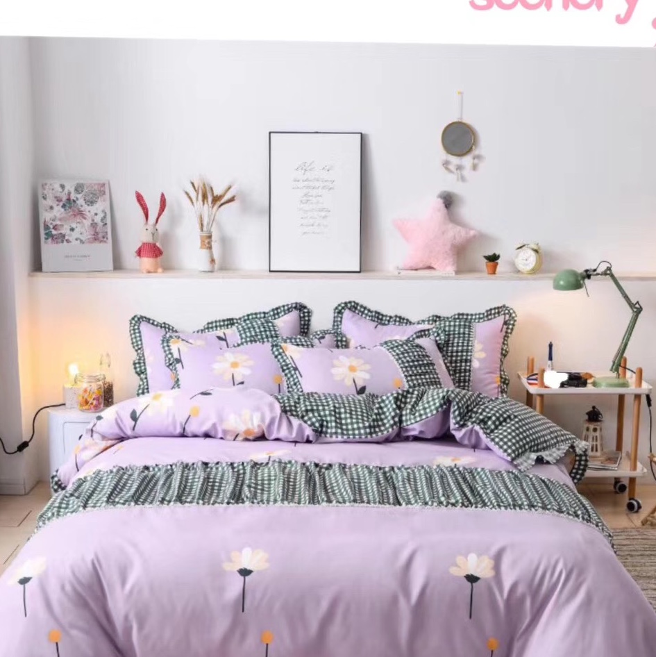 4-piece set of bedding in Korean style, small floral pleated princess version, active brushed texture, street stall economy supermarket, a bestseller for foreign trade! undefined