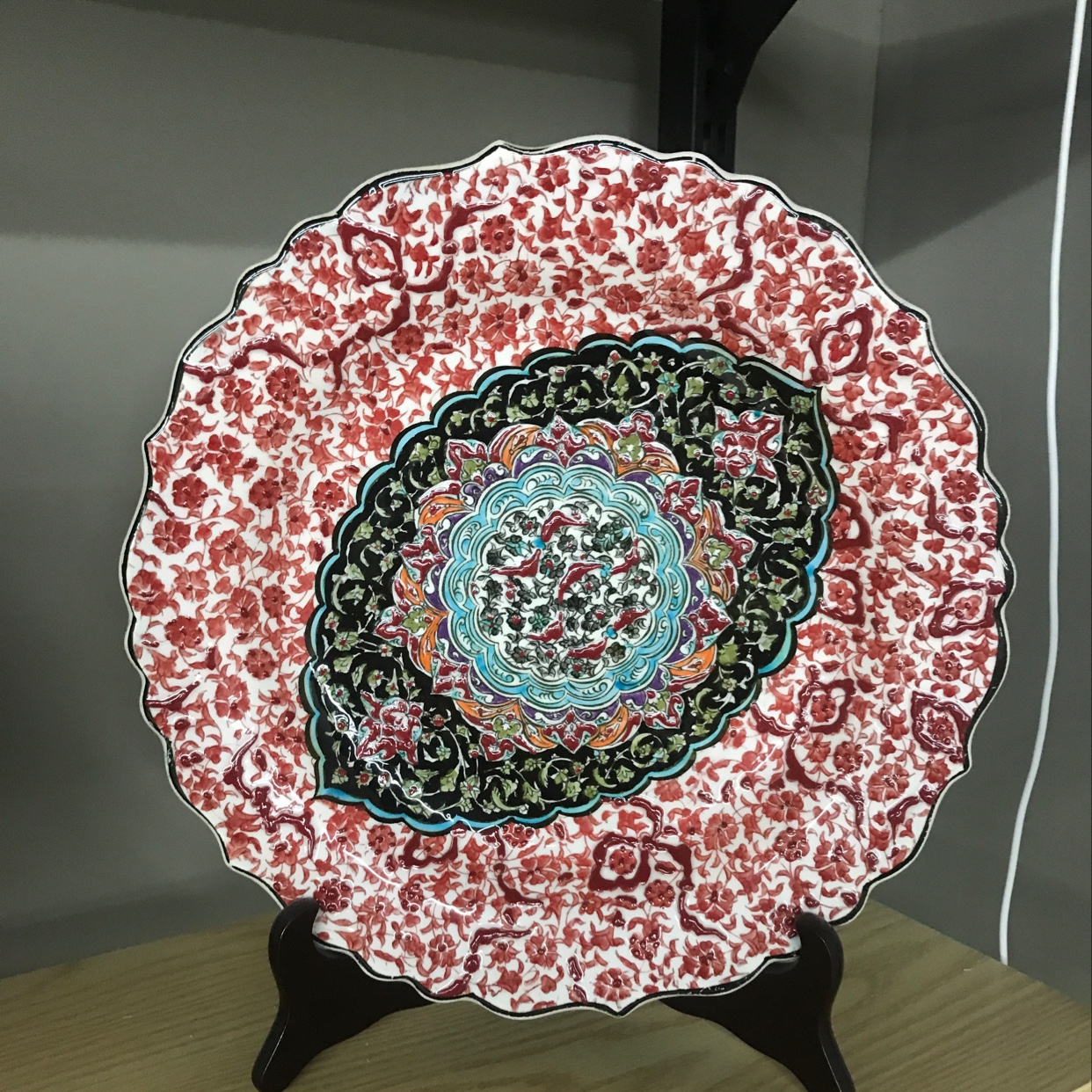 Turkish coloured hand-painted red plate thumbnail