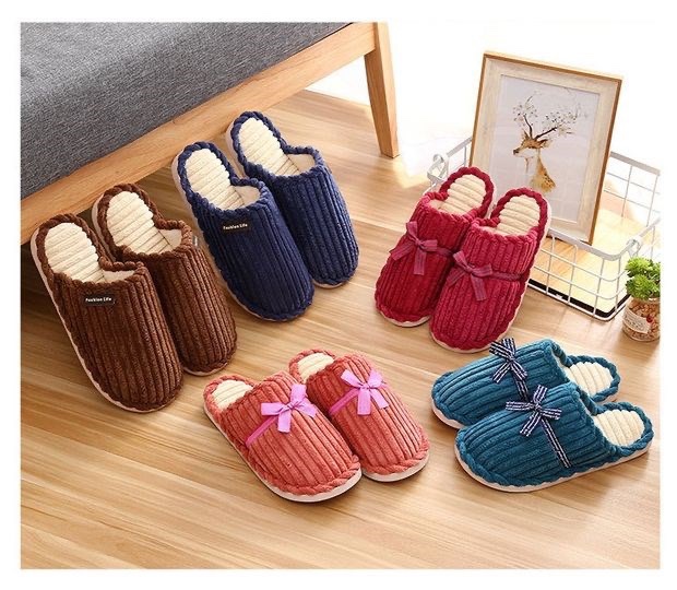 Corduroy couple cotton slippers for indoor warmth, thick-soled anti-slip, wool winter shoes, cotton for men and women