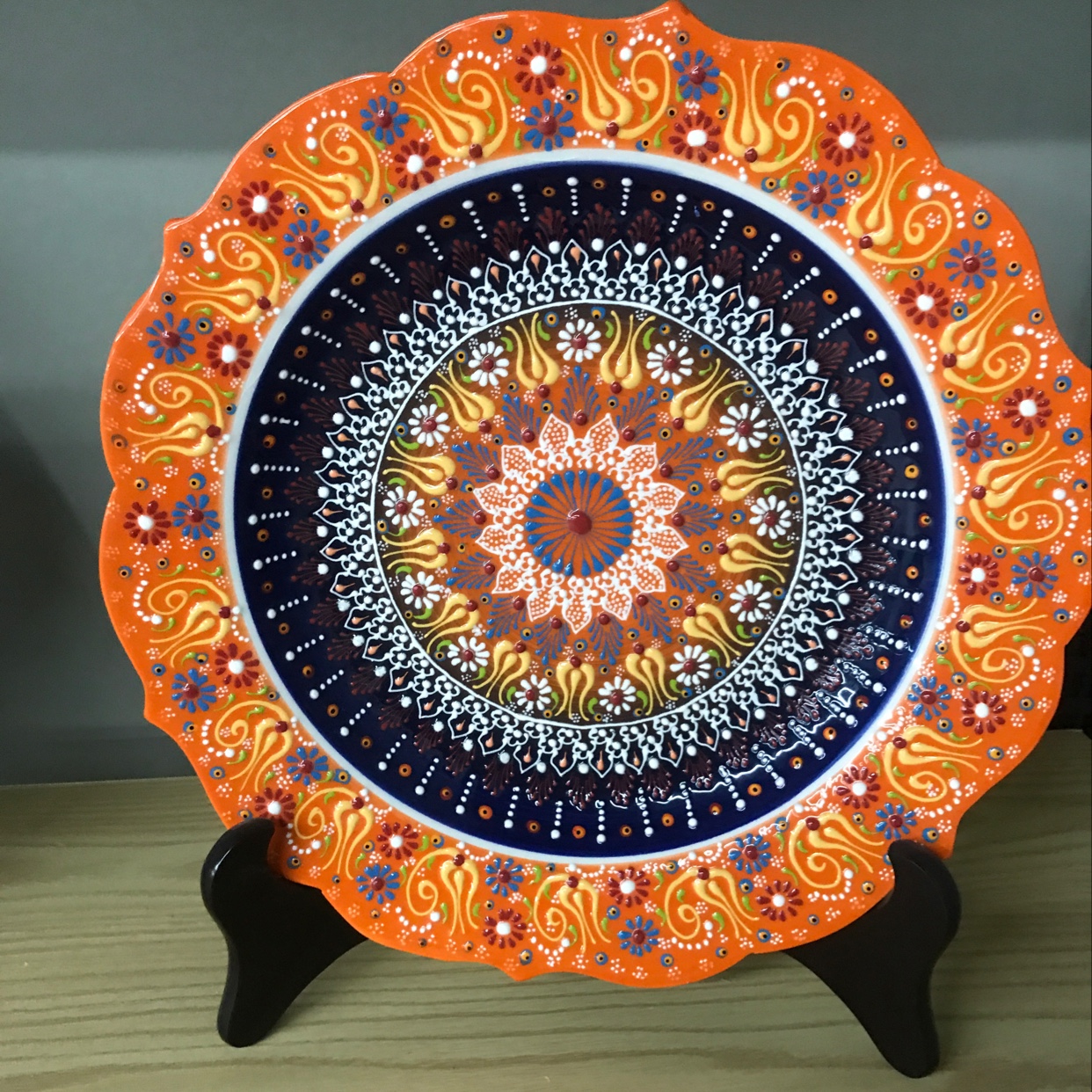 Turkish coloured hand-painted flower plate. thumbnail