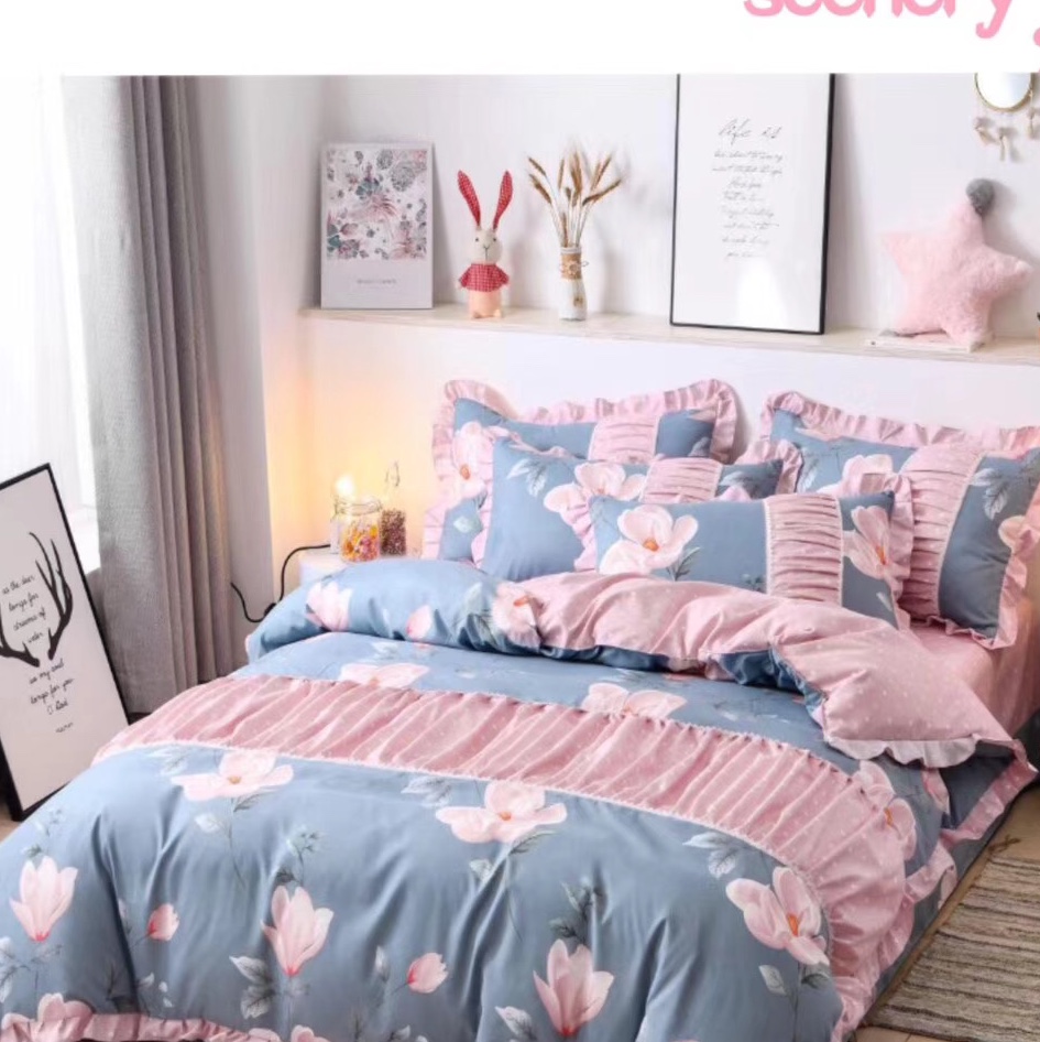 4-piece set of bedding in Korean style, small floral pleated princess version, active brushed texture, street stall economy supermarket, a bestseller for foreign trade! undefined