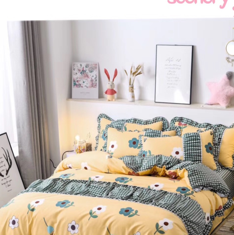 4-piece set of bedding in Korean style, small floral pleated princess version, active brushed texture, street stall economy supermarket, a bestseller for foreign trade! undefined