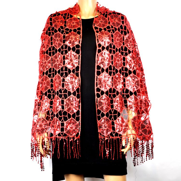 Embroidered shawl sequined shawl long shawl beaded shawl embroidered beaded tassel shawl perforated long shawl style hexagon thumbnail