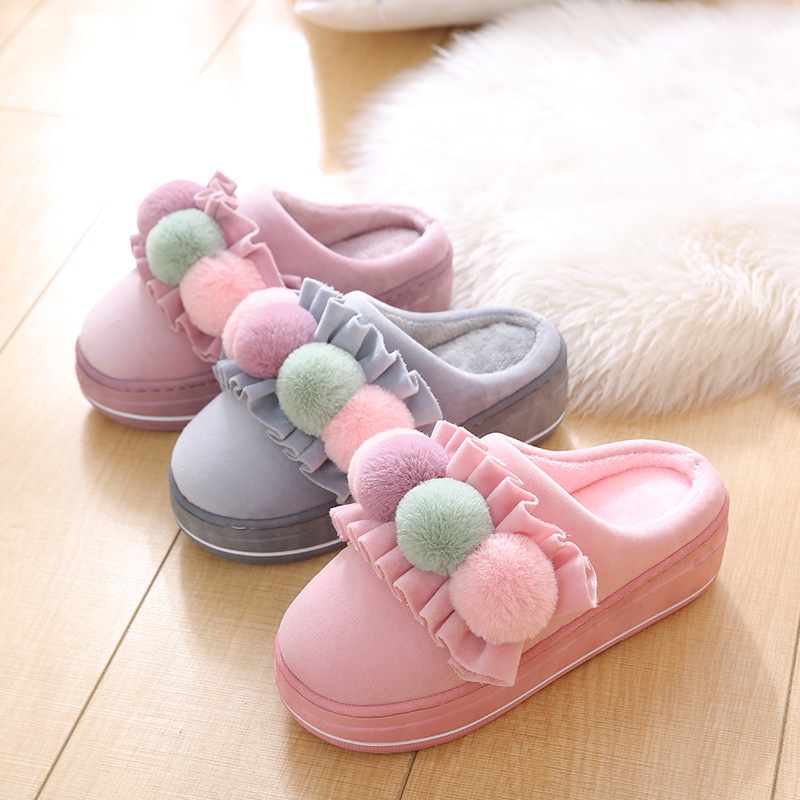 Autumn winter new MAO Qiu women's cotton towing sponge cake waterproof platform outdoor thermal cotton towing plush slippers women Specification drawing
