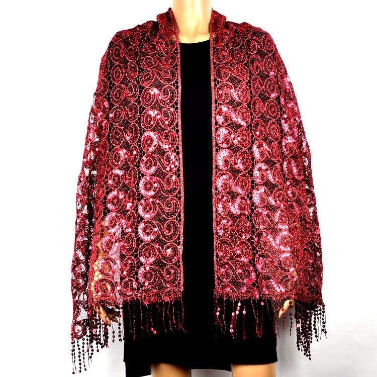 Embroidered shawl long shawl beaded shawl embroidered beaded shawl perforated long shawl style double round flowers thumbnail