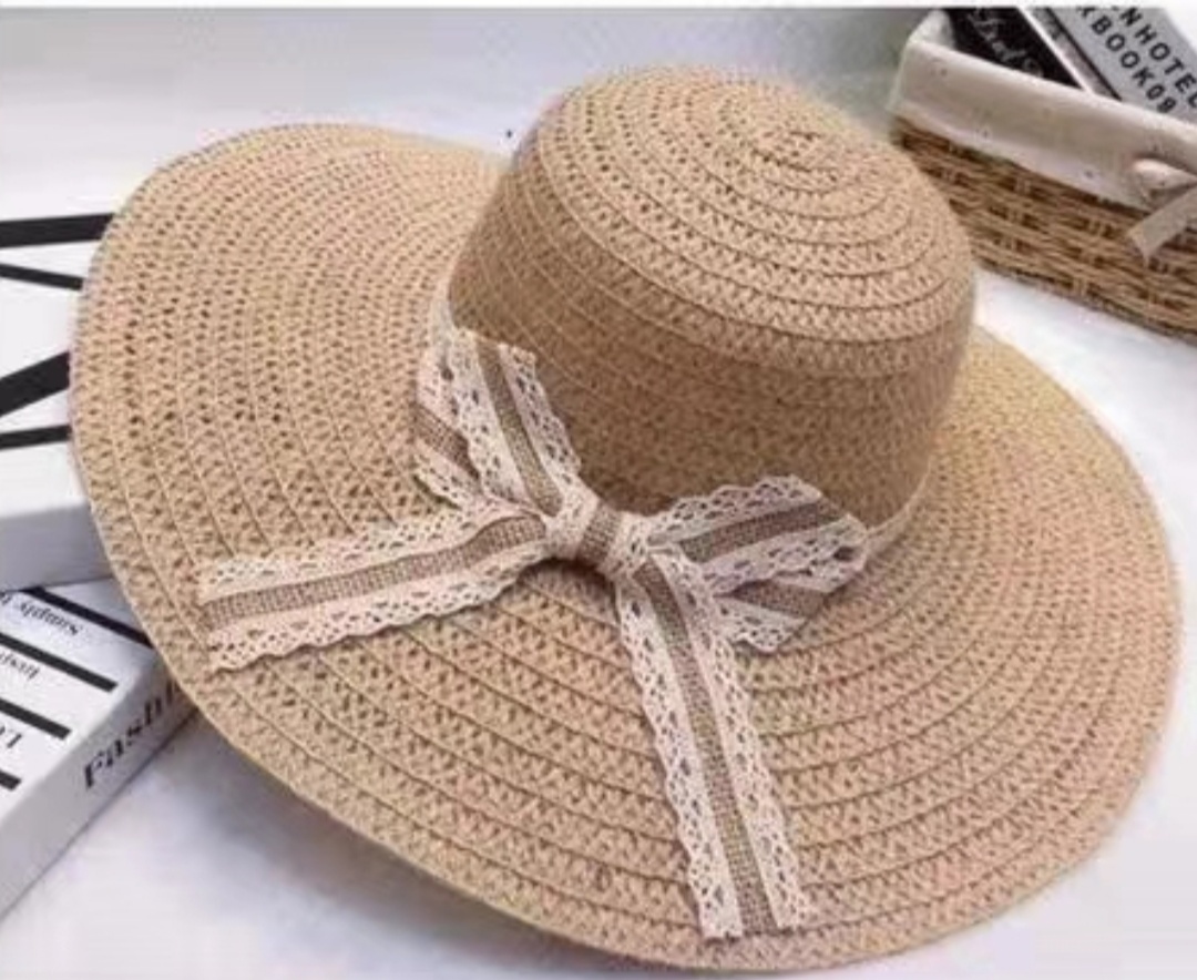 Large bow-tied hemp beach hat details Picture