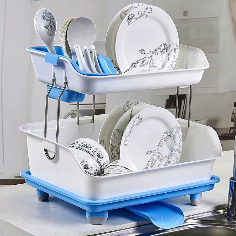一件代发双层沥水碗架 创意厨房收纳置物架 收纳碗筷晾放排水产品图