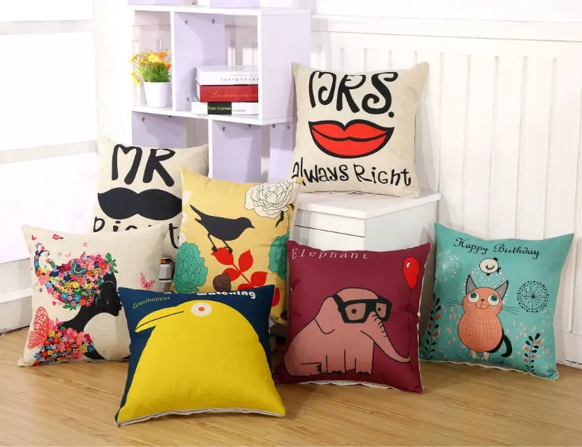 Digital printed throw pillows, customizable patterned linen cushions, home sofas, bedroom cushions, company event gifts for free customization