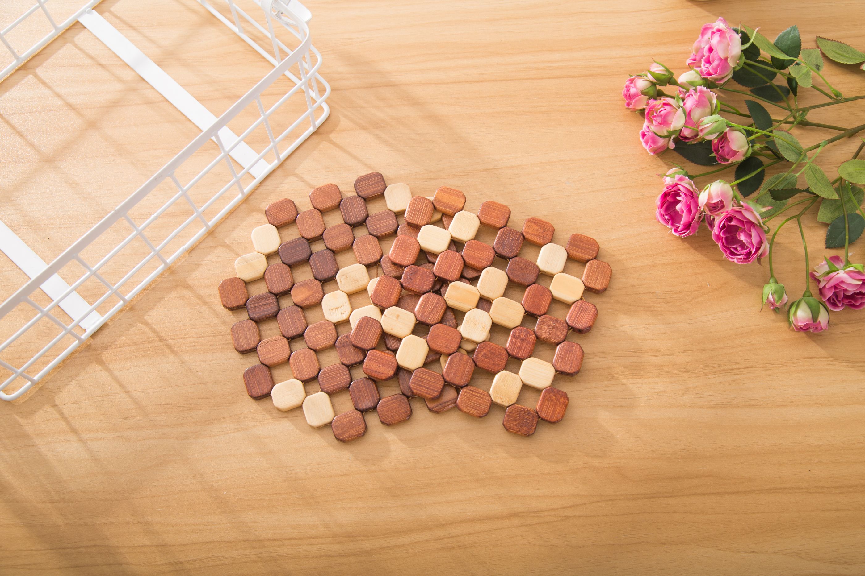 厂家直销方形可定制竹子14*14CM尺寸餐垫批发竹粒垫颗粒垫