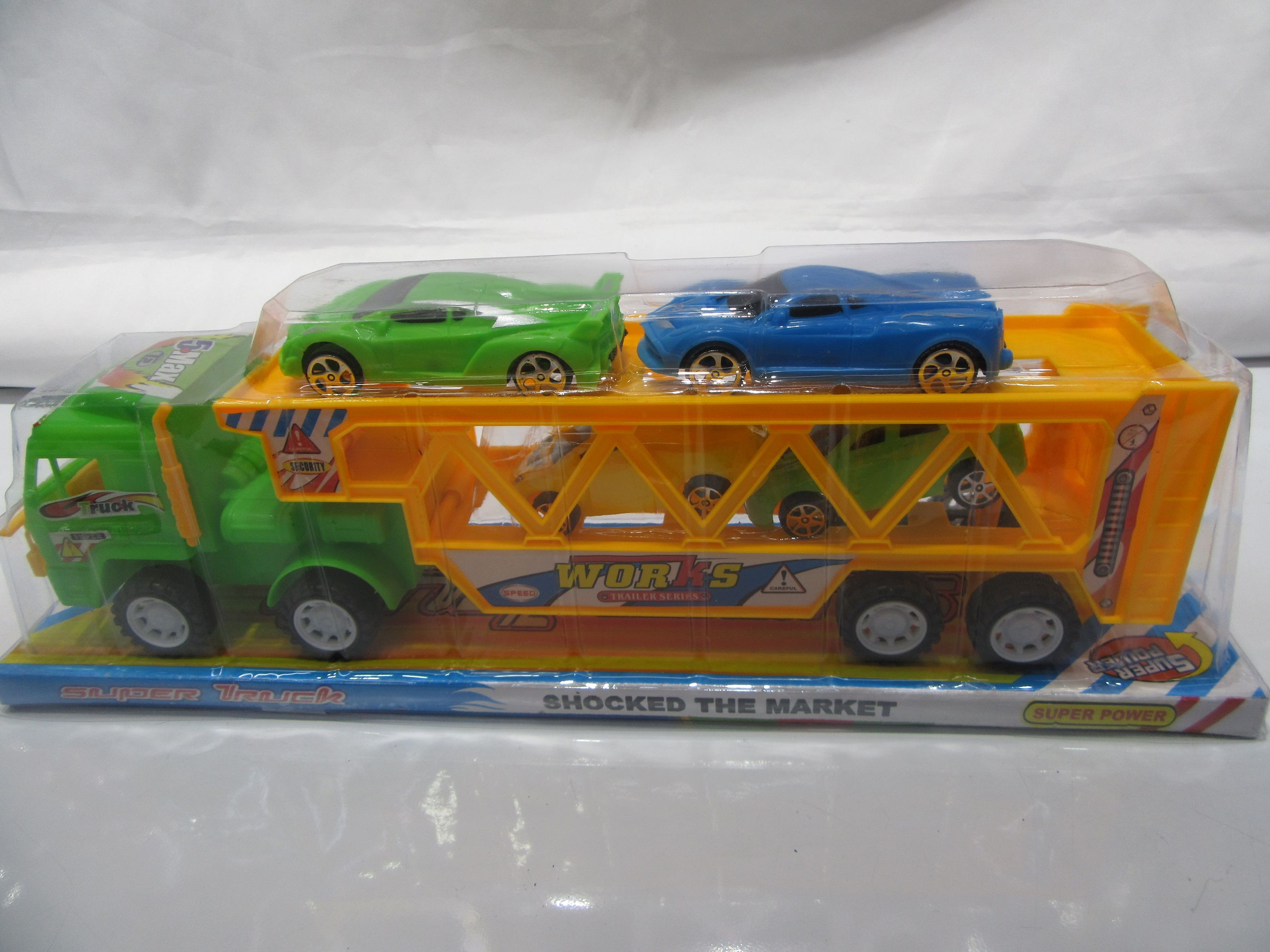 Duomeica alloy car model car 1:32 scale car model tractor double-layer transport car set 2 sliding cars 2 sliding large sports cars Children's toys details Picture