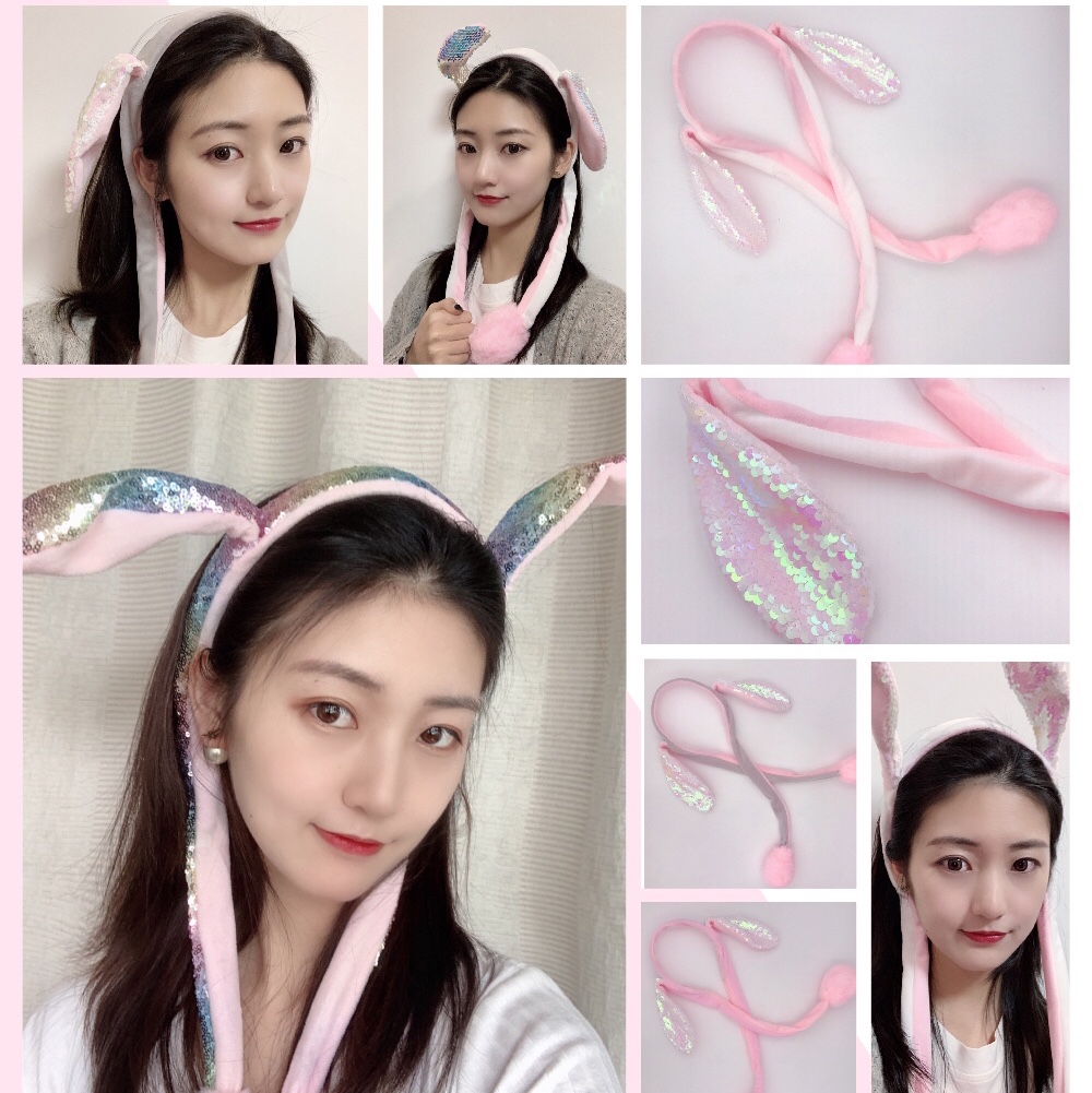 The same style of Douyin's popular moving rabbit-ear headband sequins