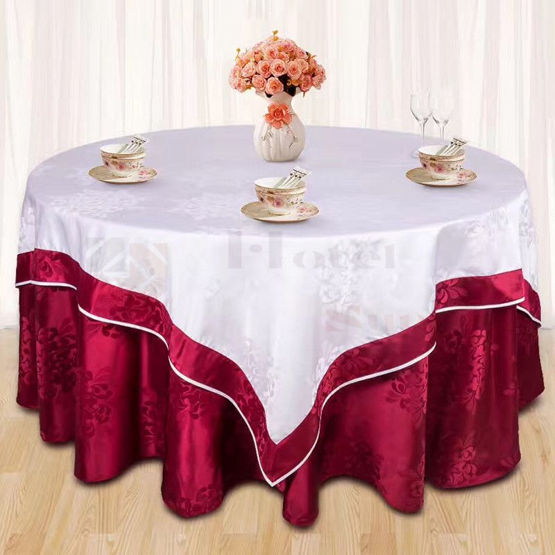 酒店饭店餐厅圆桌方桌双层锻边桌布 可订制尺寸花型详情图6
