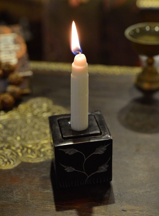 Black soapstone candlestick incense burner Item Picture