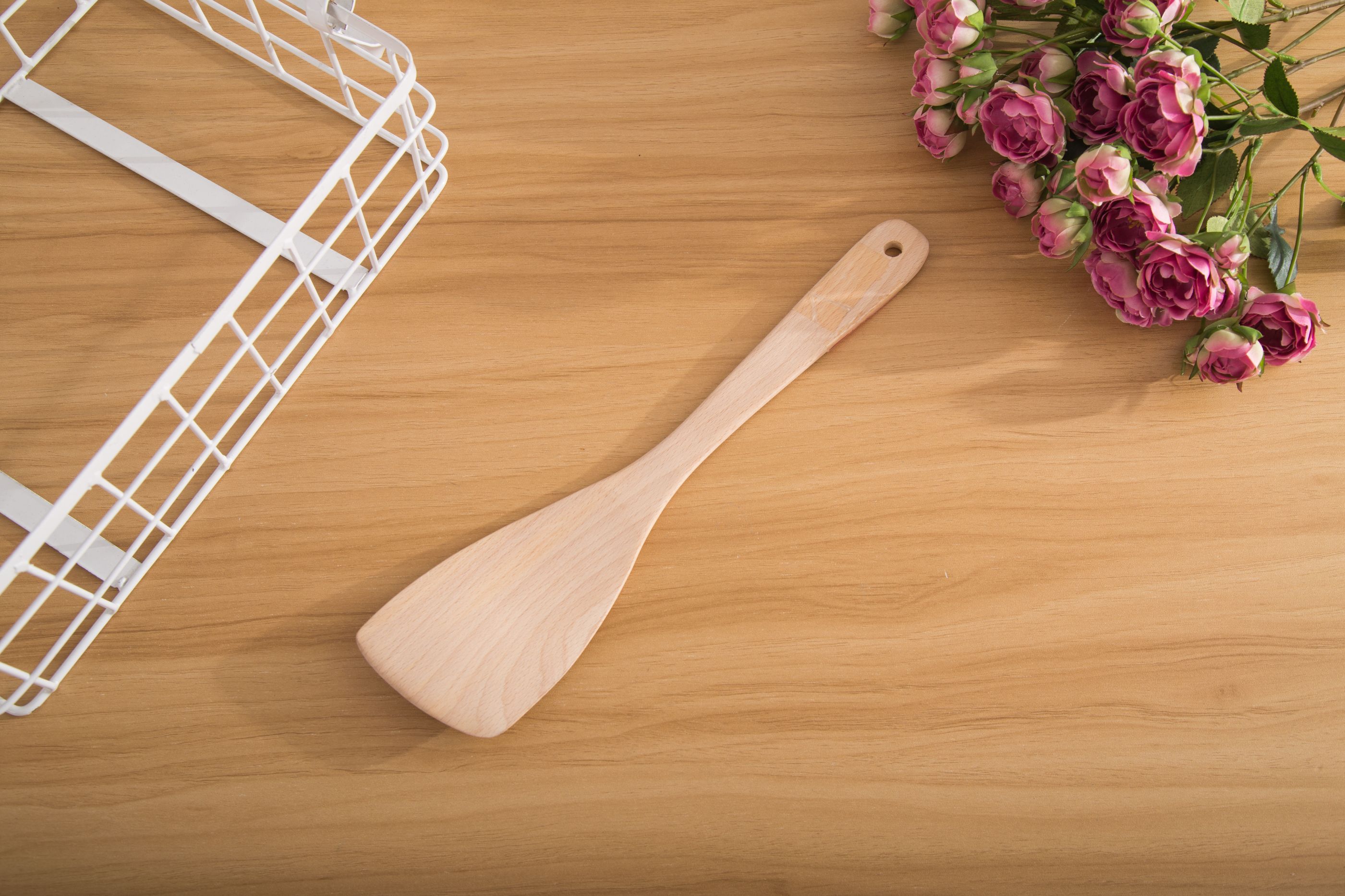 Wooden shovel primary color 32CM lacquerless bamboo shovel pan non-stick pan special shovel long handle inclined shovel spoon thumbnail