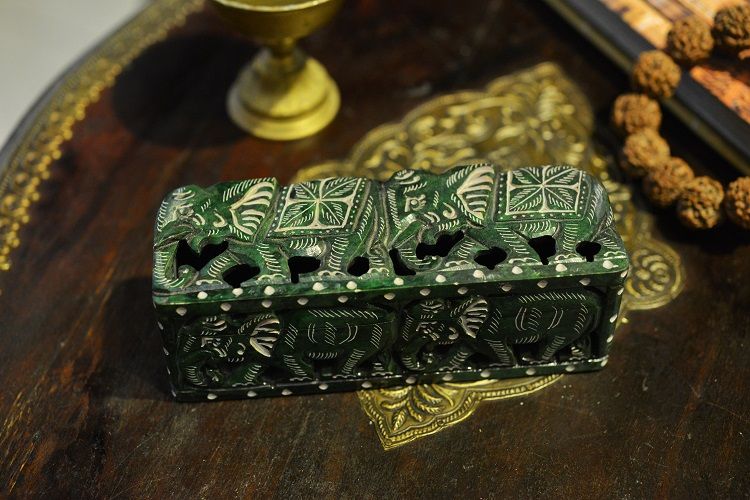 Indian green soapstone aroma box
