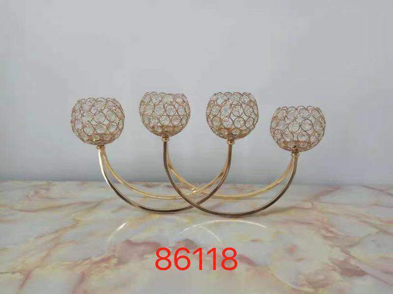 Four-head ironwork crystal candlestick table decoration, wedding decoration, European-style metal candlestick no. 08