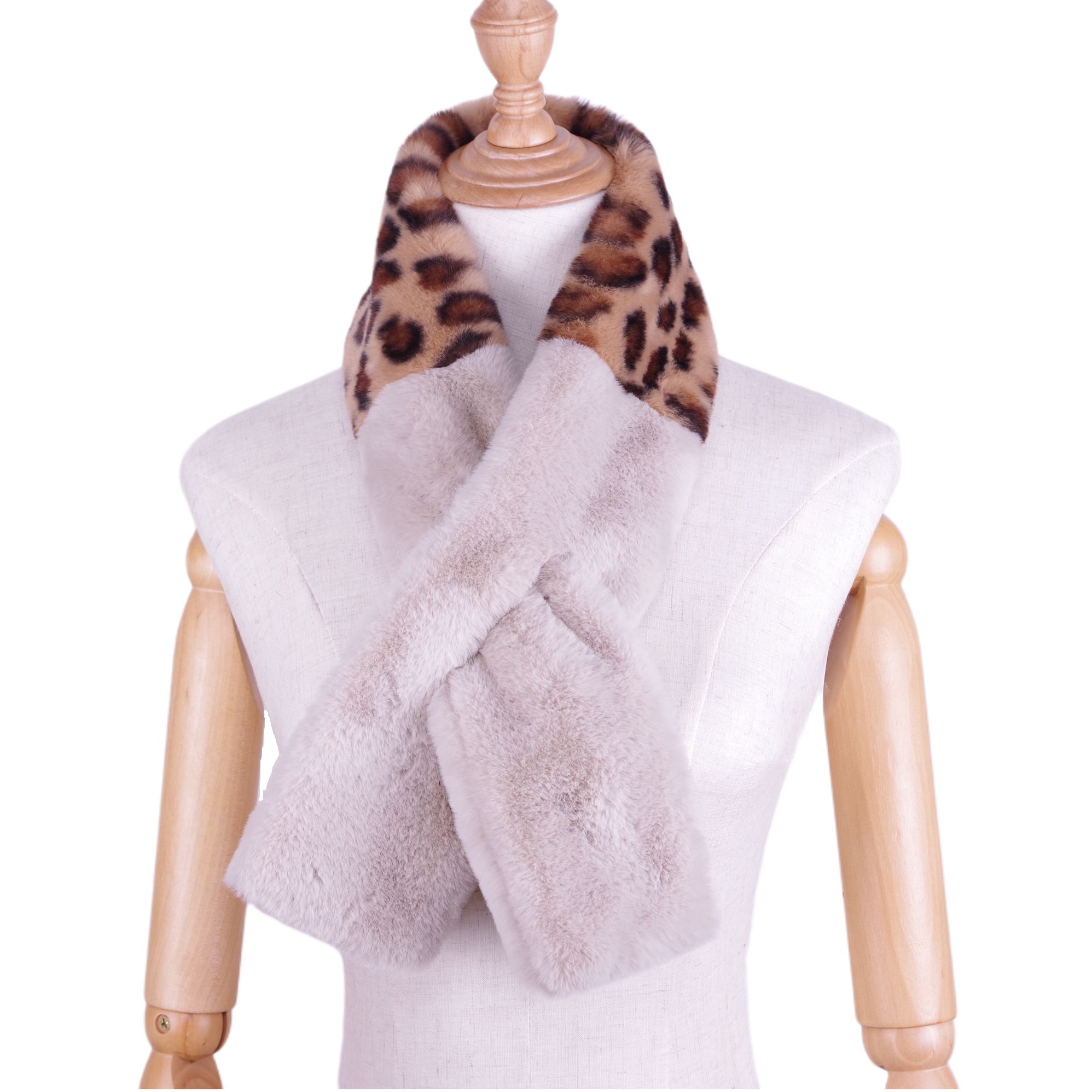 Leopard print patchwork open scarf, winter thickened plush scarf, warm faux fur scarf