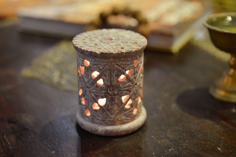 Soapstone cylindrical candlestick detail image 2