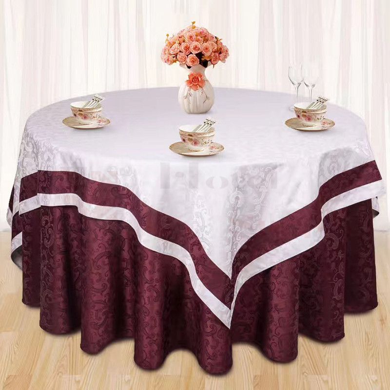 酒店饭店餐厅圆桌方桌双层锻边桌布 可订制尺寸花型详情图5