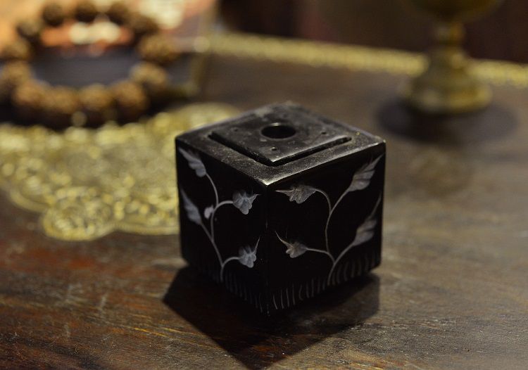 Black soapstone candlestick incense burner