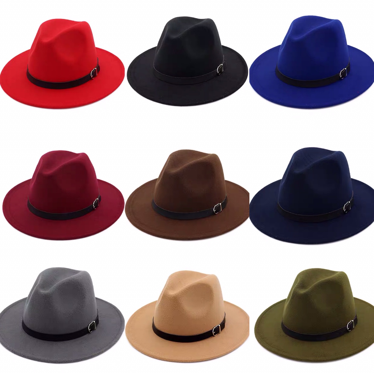 Vintage autumn winter leather belt big top hat British hat tide Korean version of female joker European and American wind wool jazz big eaves hat thumbnail
