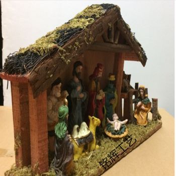 圣诞节教堂装饰摆件木质树脂工艺品圣诞耶稣诞生马槽组居家桌面装饰节日用品宗教工艺品
