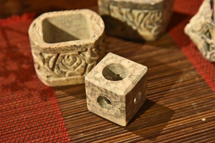 Soapstone candlestick incense burner details Picture