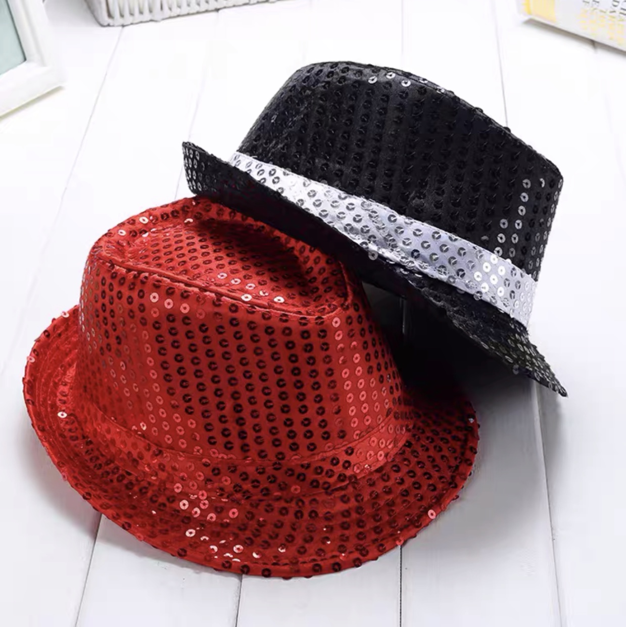 Adult sequined jazz top hat performance, top hat stage dance, children's hats for boys and girls, Children's Day hat trend, for both adults and children undefined